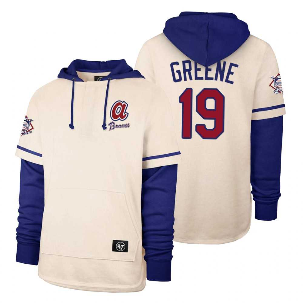 Men Atlanta Braves 19 Greene Cream 2021 Pullover Hoodie MLB Jersey